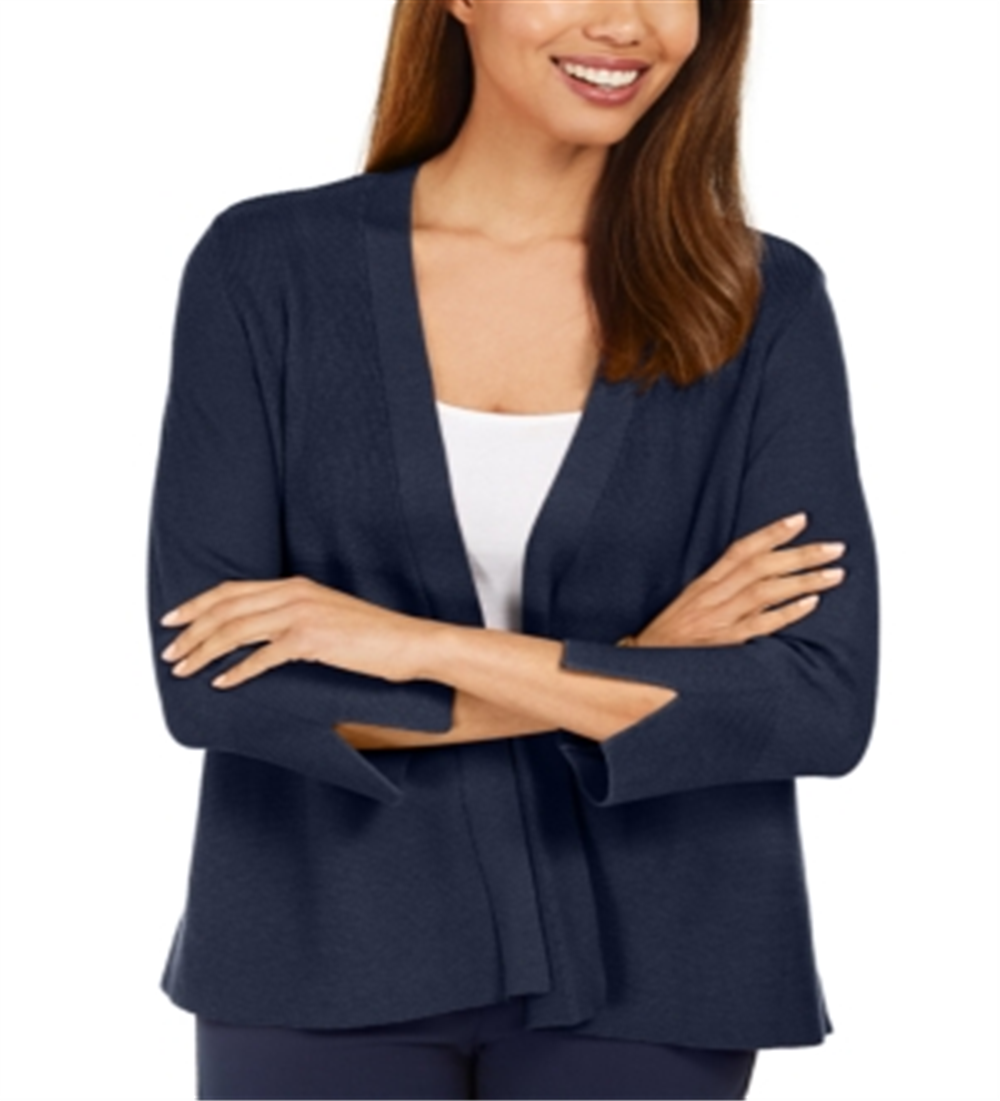 Cardigan feminino JM Collection com mangas divididas e nervuras mistas, azul, tamanho X-S