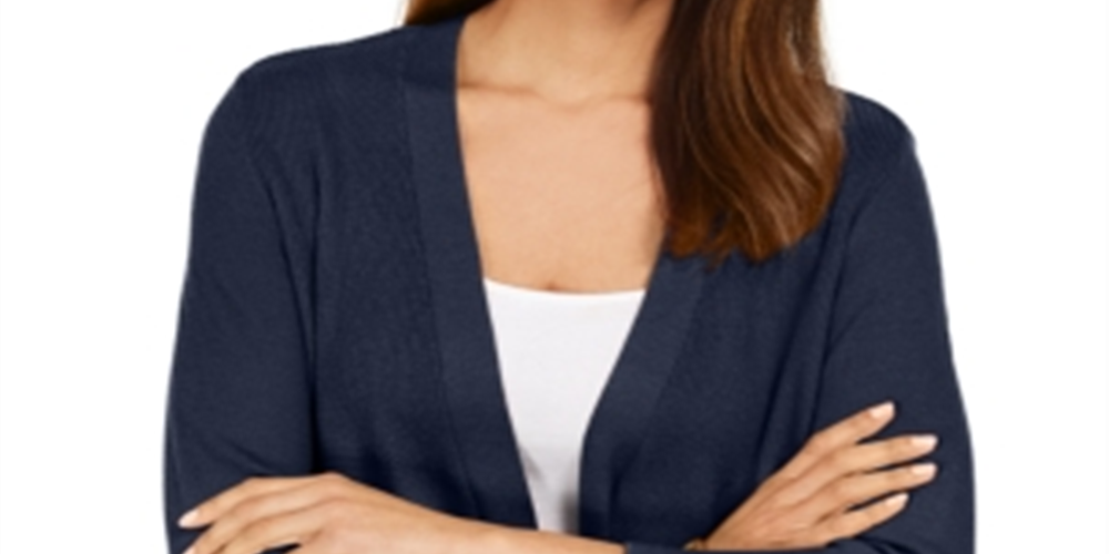 Cardigan feminino JM Collection com mangas divididas e nervuras mistas, azul, tamanho X-S