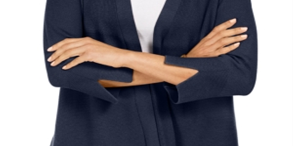 Cardigan feminino JM Collection com mangas divididas e nervuras mistas, azul, tamanho X-S