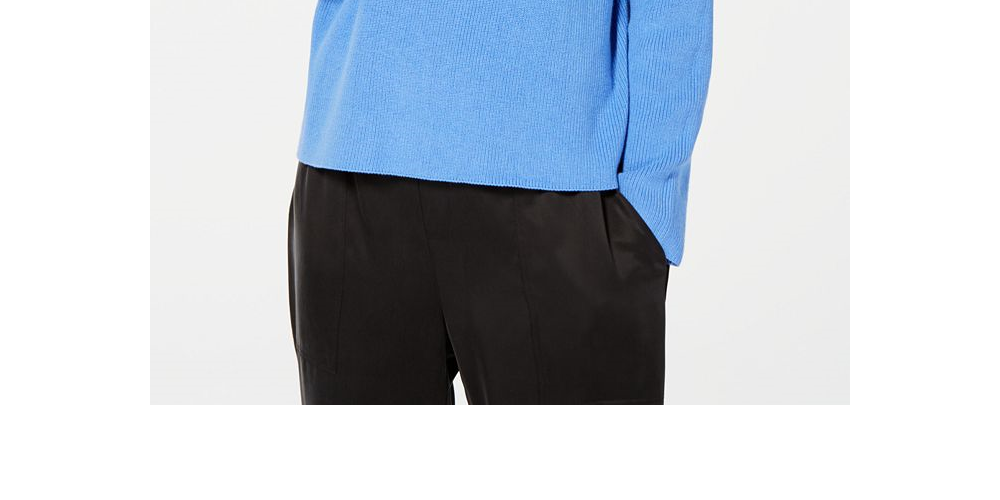Suéter feminino Eileen Fisher orgânico com gola funil, azul, tamanho pequeno grande