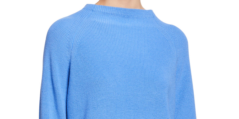 Suéter feminino Eileen Fisher orgânico com gola funil, azul, tamanho pequeno grande