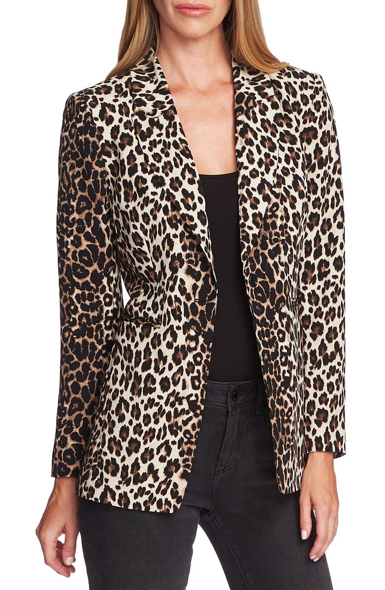 Blazer feminino elegante com listras de leopardo, preto, tamanho 2, da Vince Camuto