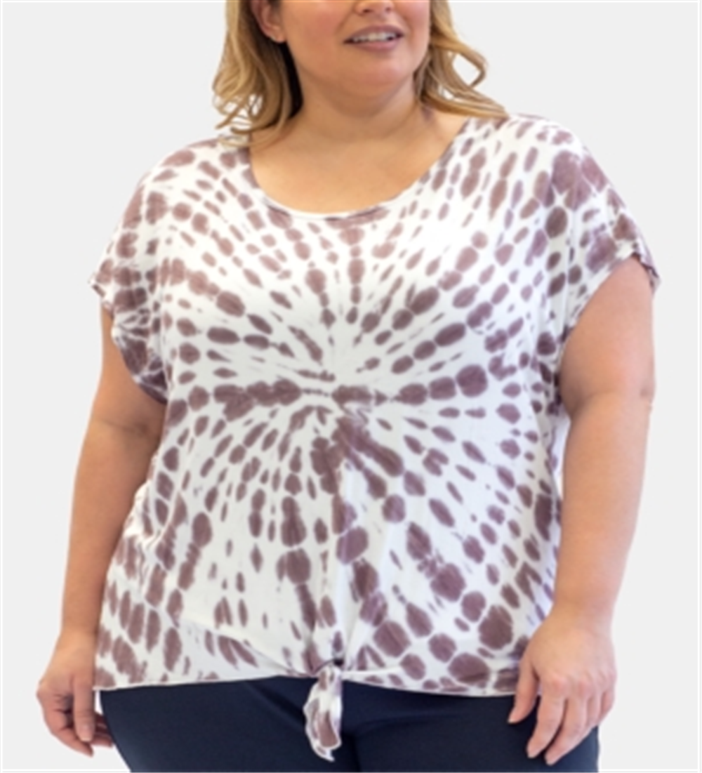 Camiseta feminina plus size Nanette Lepore com amarração frontal e tie-dye, branca, tamanho 1X
