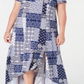 Vestido longo feminino plus size estampado com ombros descobertos, azul, tamanho 3X, da NY Collection