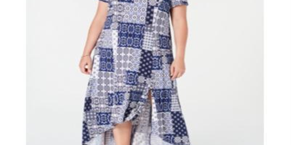 Vestido longo feminino plus size estampado com ombros descobertos, azul, tamanho 3X, da NY Collection