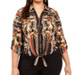 Blusa feminina plus size estampada com amarração frontal, preta, tamanho 4XL, da INC International Concepts