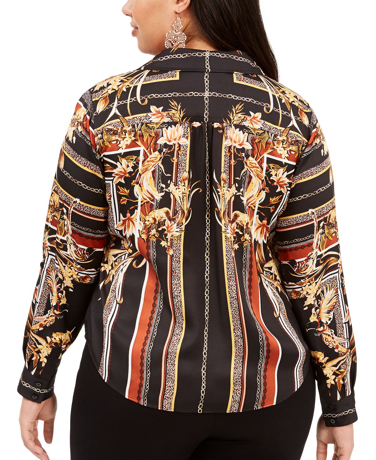 Blusa feminina plus size estampada com amarração frontal, preta, tamanho 4XL, da INC International Concepts