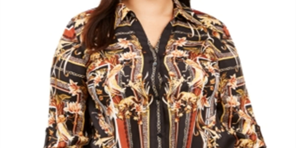 Blusa feminina plus size estampada com amarração frontal, preta, tamanho 4XL, da INC International Concepts