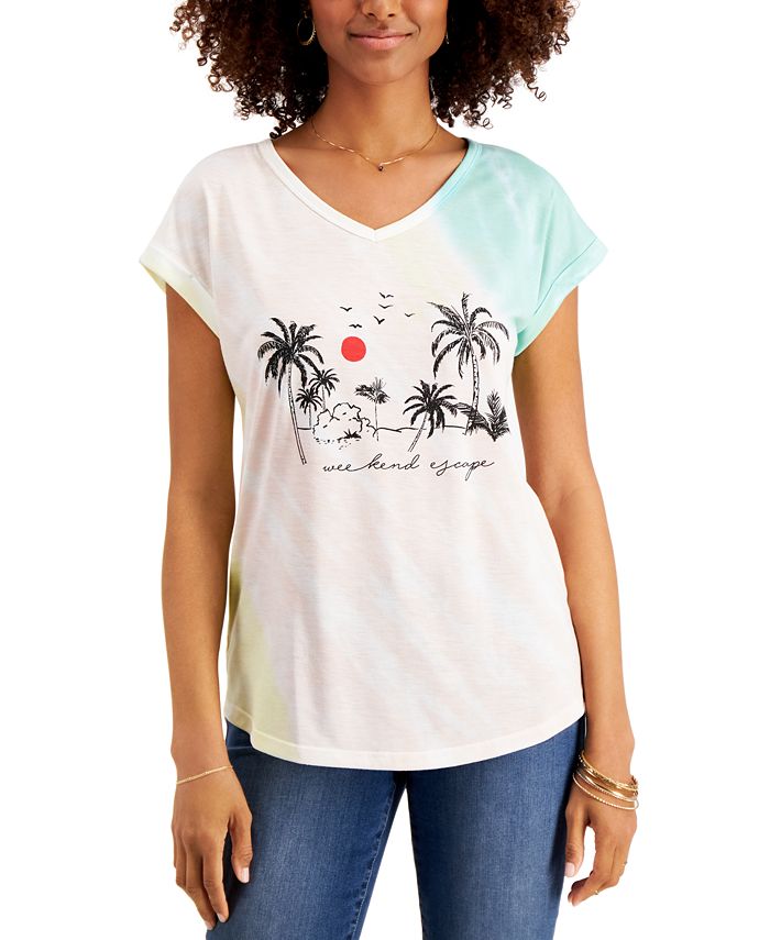 Camiseta feminina estilo &amp; co com estampa tie-dye e escape de fim de semana, rosa, tamanho pequeno
