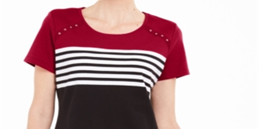 Karen Scott Tara Colorblocked Listras Rebite Top Feminino Vermelho Tamanho P