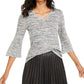 Blusa feminina NY Collection com decote em V e manga 3/4 mesclada, tamanho pequeno, tamanho extragrande, prateada
