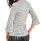 Blusa feminina NY Collection com decote em V e manga 3/4 mesclada, tamanho pequeno, tamanho extragrande, prateada