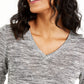 Blusa feminina NY Collection com decote em V e manga 3/4 mesclada, tamanho pequeno, tamanho extragrande, prateada