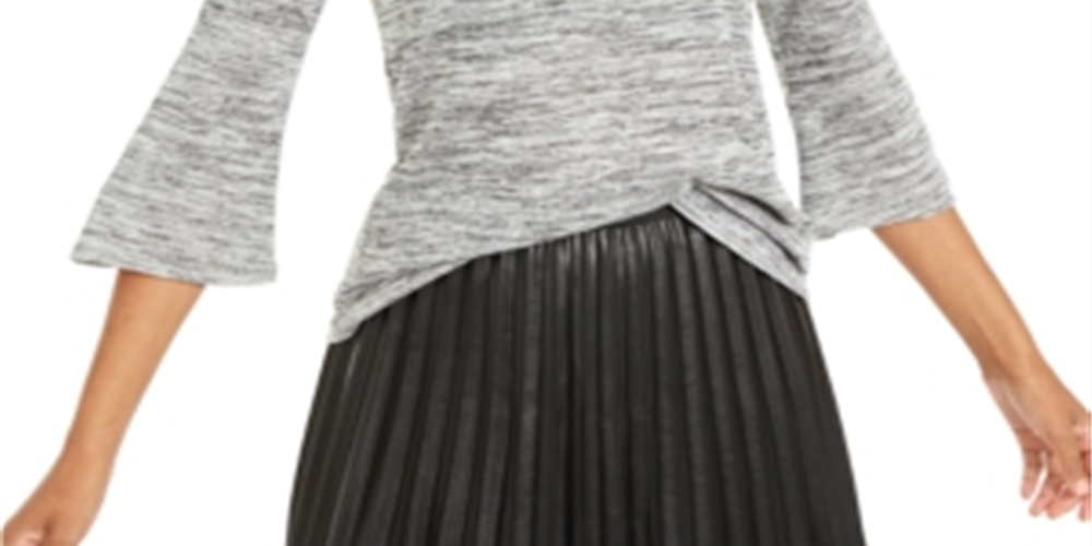 Blusa feminina NY Collection com decote em V e manga 3/4 mesclada, tamanho pequeno, tamanho extragrande, prateada
