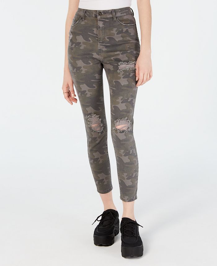Calças jegging camufladas desgastadas Vanilla Star para mulheres, cinza, tamanho 3