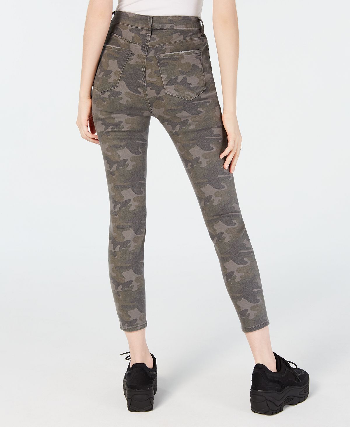Calças jegging camufladas desgastadas Vanilla Star para mulheres, cinza, tamanho 3