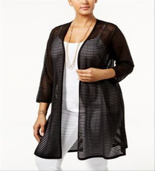 Cardigan Alfani Plus Illusion Listrado Feminino Preto Tamanho 2XL