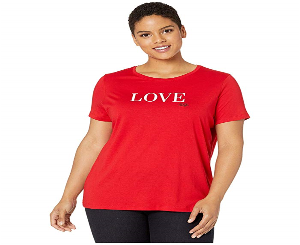 Camiseta Ralph Lauren Plus Love Cotton Blend Feminina Vermelha Tamanho 2X