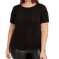 Camiseta feminina Bar III Trendy Plus texturizada com brilho, preta, tamanho 1X