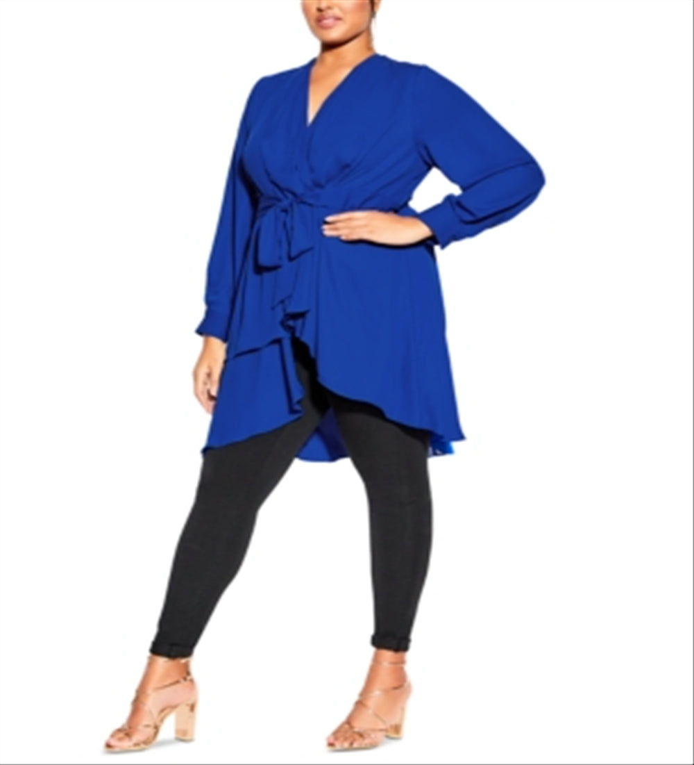 Blusa envolvente Shibara Surplice da City Chic para mulheres, moderna e plus size, azul, tamanho M/18