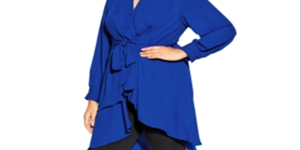 Blusa envolvente Shibara Surplice da City Chic para mulheres, moderna e plus size, azul, tamanho M/18