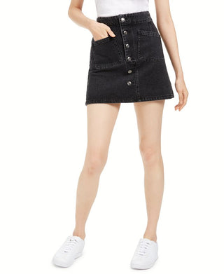 Oat Women's Denim Button-Fly Mini Skirt Black Size 30