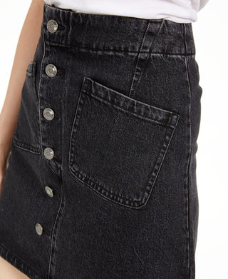 Oat Women's Denim Button-Fly Mini Skirt Black Size 30