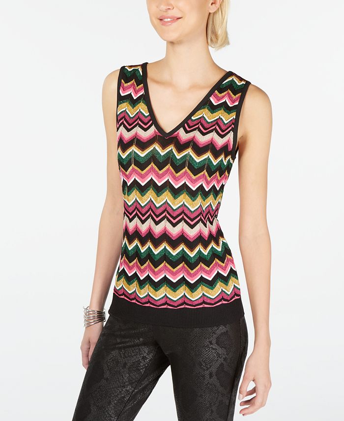 Blusa de malha Chevron feminina INC International Concepts, preta, tamanho pequeno S