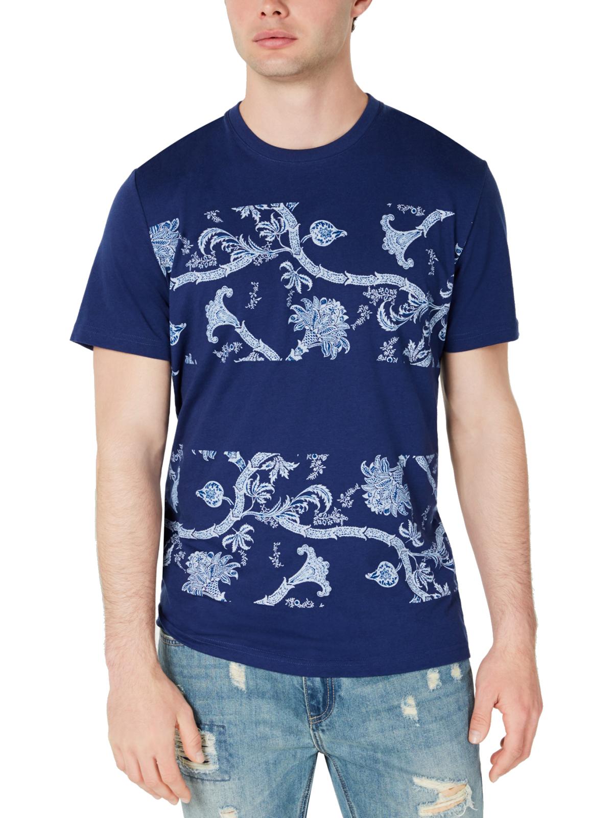 Camiseta masculina American Rag com estampa de gola redonda e estampa gráfica, tamanho grande, azul