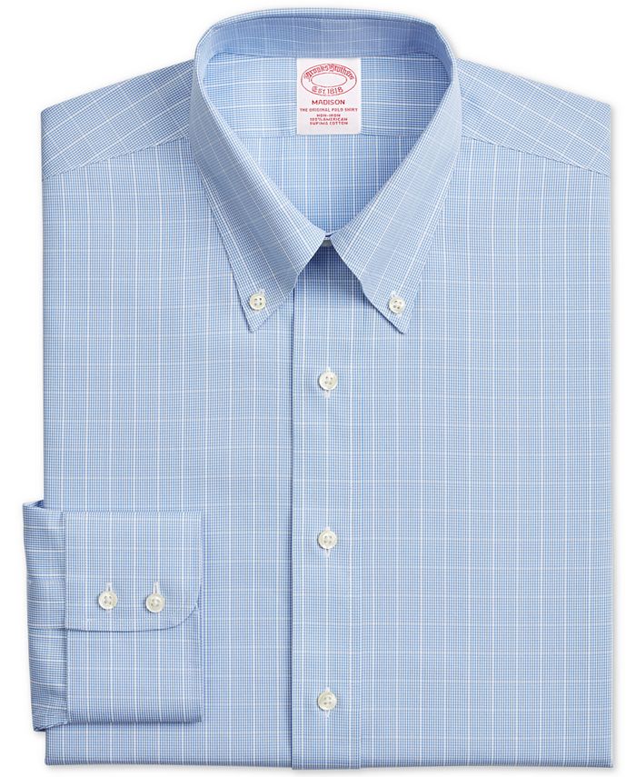 Camisa social masculina Brooks Brothers xadrez Supima de algodão azul, tamanho 16-33