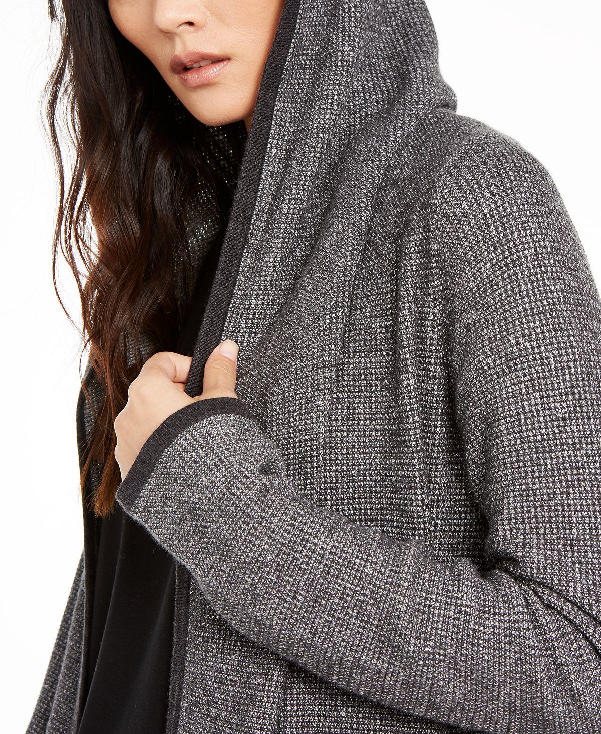 Cardigan orgânico com capuz feminino Eileen Fisher, cinza, tamanho pequeno grande