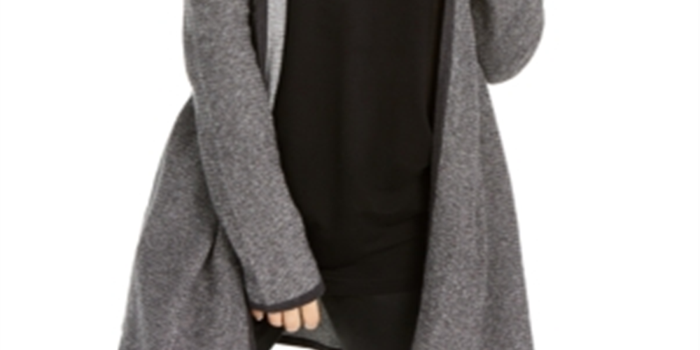 Cardigan orgânico com capuz feminino Eileen Fisher, cinza, tamanho pequeno grande