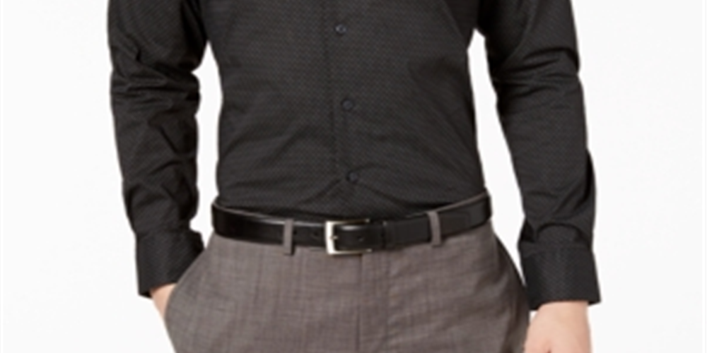 Camisa social masculina Alfani com botões e estampa de diamante, preta, tamanho 18,5 x 34 x 35