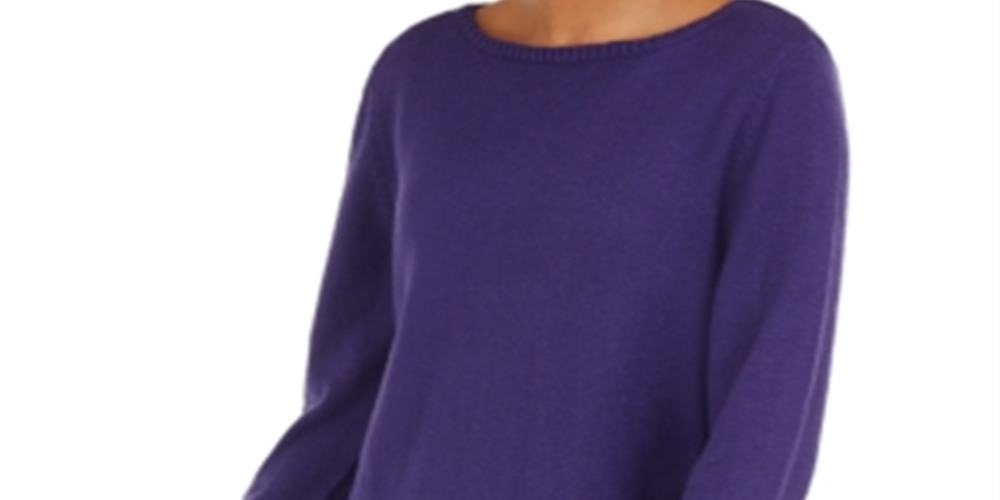 Blusa feminina estilo &amp; co com estampa canelada, manga comprida, gola joia, roxa, tamanho PP