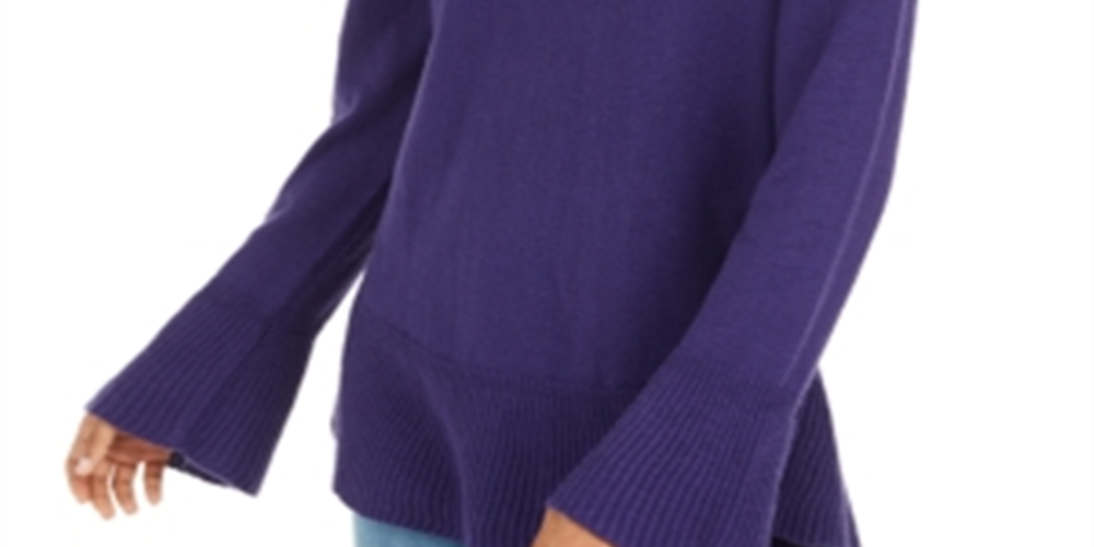 Blusa feminina estilo &amp; co com estampa canelada, manga comprida, gola joia, roxa, tamanho PP