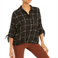 Blusa feminina Alfani com estampa e mangas amarradas, preta, tamanho P