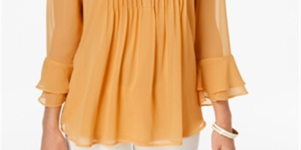 Charter Club Feminino Babados Duplos Sólidos Pintuck Top Amarelo Tamanho Pequeno Pequeno