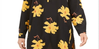 Blusa túnica feminina Alfani estampada com mangas bufantes e abas dobradas, preta, tamanho médio