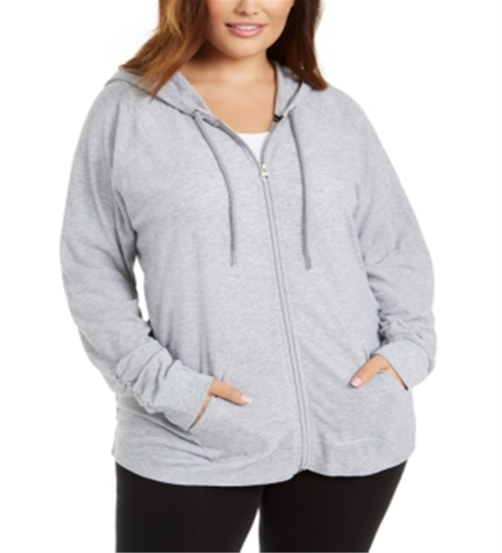 Calvin Klein Performance Plus Moletom com capuz feminino com zíper cinza tamanho 1X