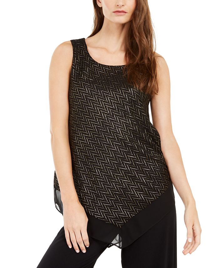 Top Alfani Feminino Metálico com Bainha Pontuda Preto Tamanho XX-G