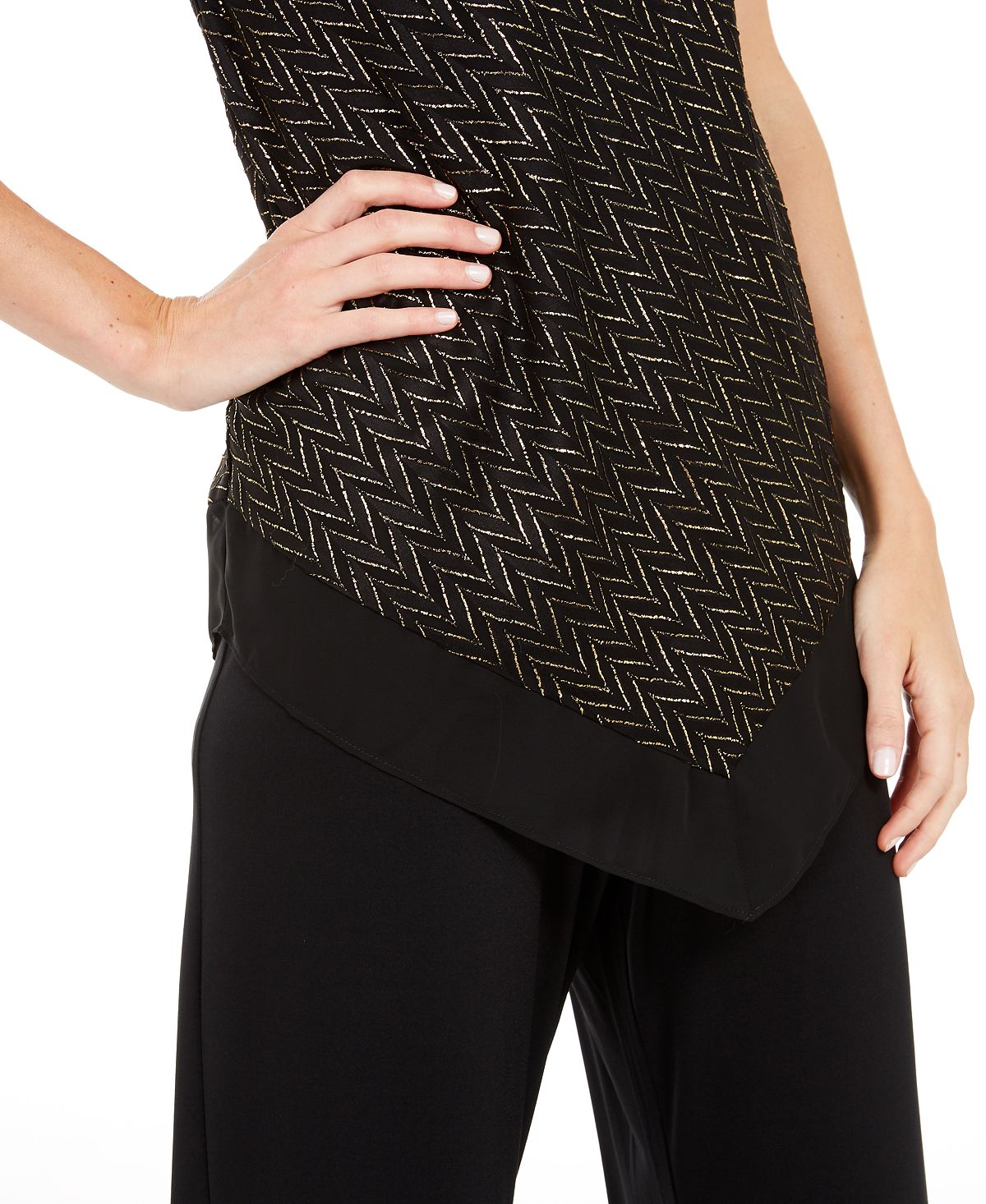 Top Alfani Feminino Metálico com Bainha Pontuda Preto Tamanho XX-G