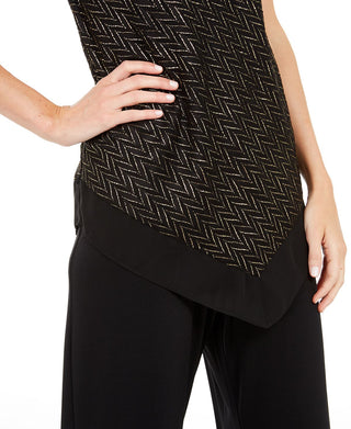 Top Alfani Feminino Metálico com Bainha Pontuda Preto Tamanho XX-G