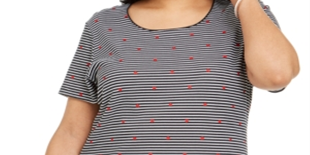 Karen Scott Blusa Feminina Plus Listrada Estampada com Coração Preto Tamanho 2X