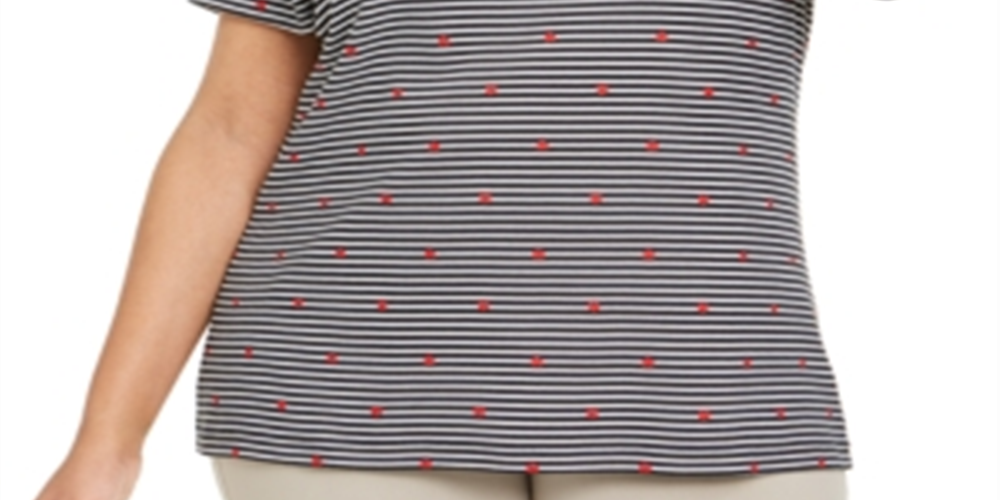 Karen Scott Blusa Feminina Plus Listrada Estampada com Coração Preto Tamanho 2X