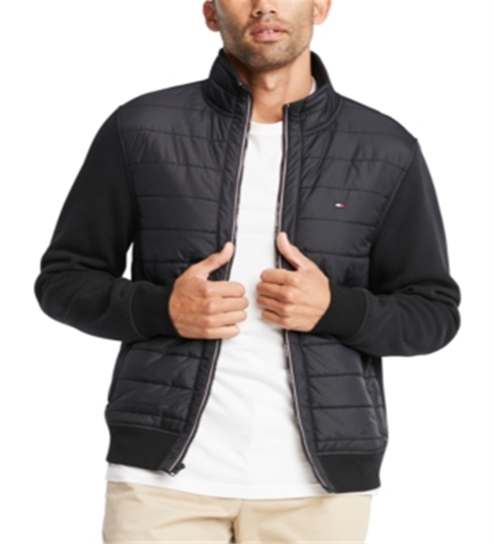 Tommy Hilfiger David Regular Fit Mix Media Moletom com zíper completo masculino, preto, tamanho XXL