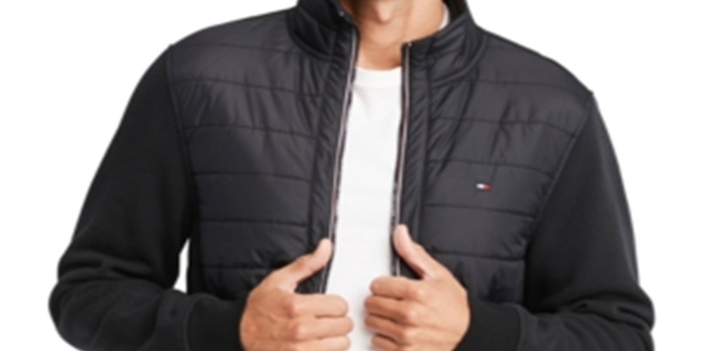 Tommy Hilfiger David Regular Fit Mix Media Moletom com zíper completo masculino, preto, tamanho XXL