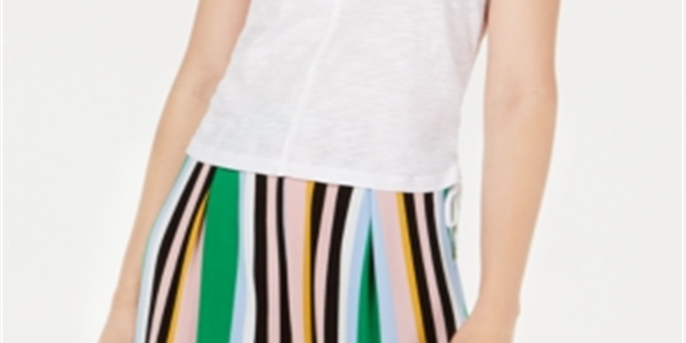 Blusa feminina Bar III de algodão com cordão lateral, branca, tamanho médio