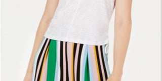 Blusa feminina Bar III de algodão com cordão lateral, branca, tamanho médio