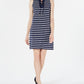 Vestido feminino Charter Club com decote em renda e listras acima do joelho, azul, tamanho grande