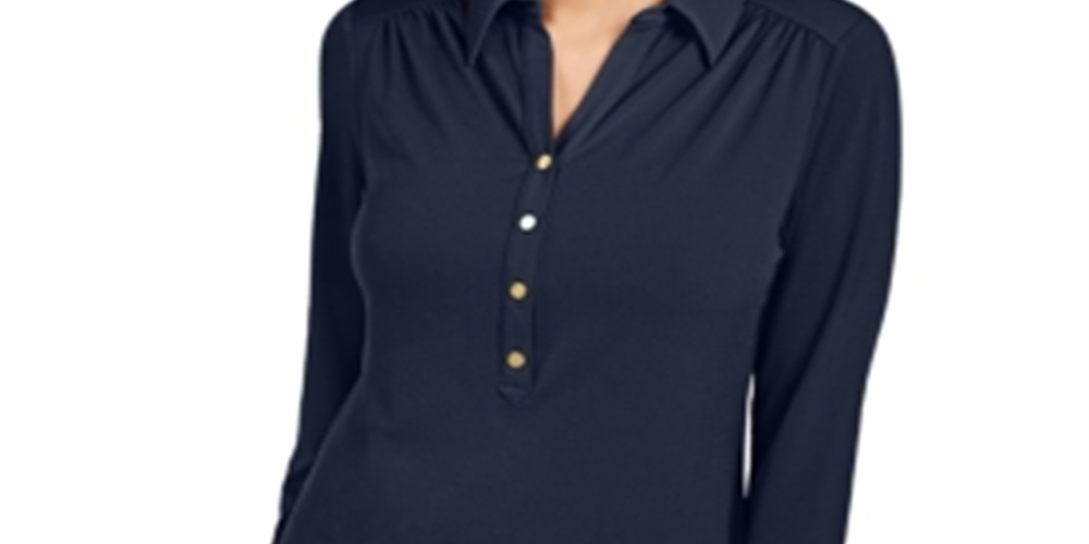 Camisa polo feminina Charter Club manga 3/4 azul tamanho pequeno GG